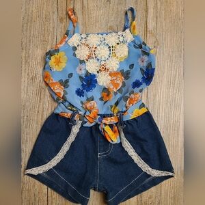 Real Love Girls Shorts/Romper- Size 24 Months Floral Denim Lace